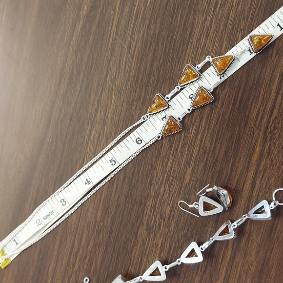 BALTIC Amber Stamped Sterling Silver Necklace Set - Picture 8 of 12